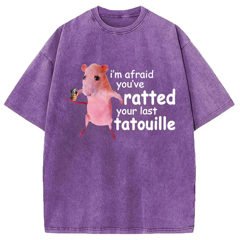 Modecanvas Funny Pink Rat Meme Washed T-Shirt-modecanvas