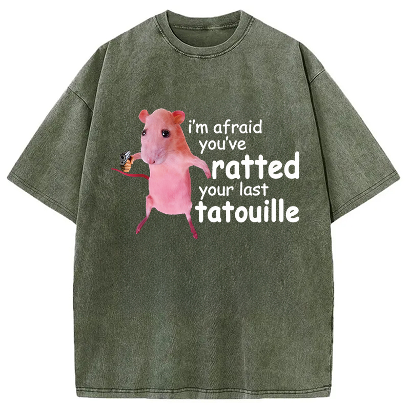 Modecanvas Funny Pink Rat Meme Washed T-Shirt-modecanvas