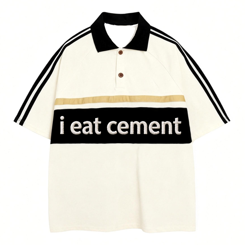 Modecanvas I Eat Cement Polo Embroidered T-Shirt