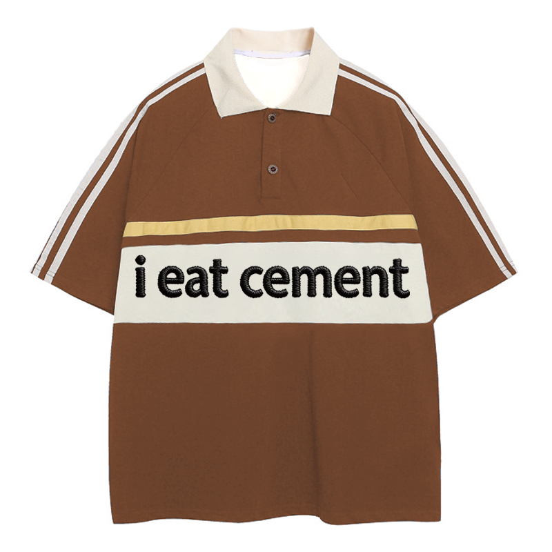 Modecanvas I Eat Cement Polo Embroidered T-Shirt