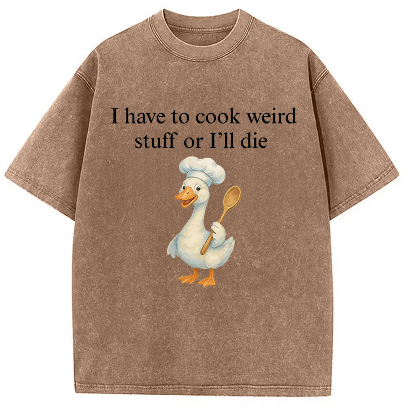 Modecanvas Silly Goose Baker Funny Cooking Meme DTG Printing Washed T-Shirt-modecanvas