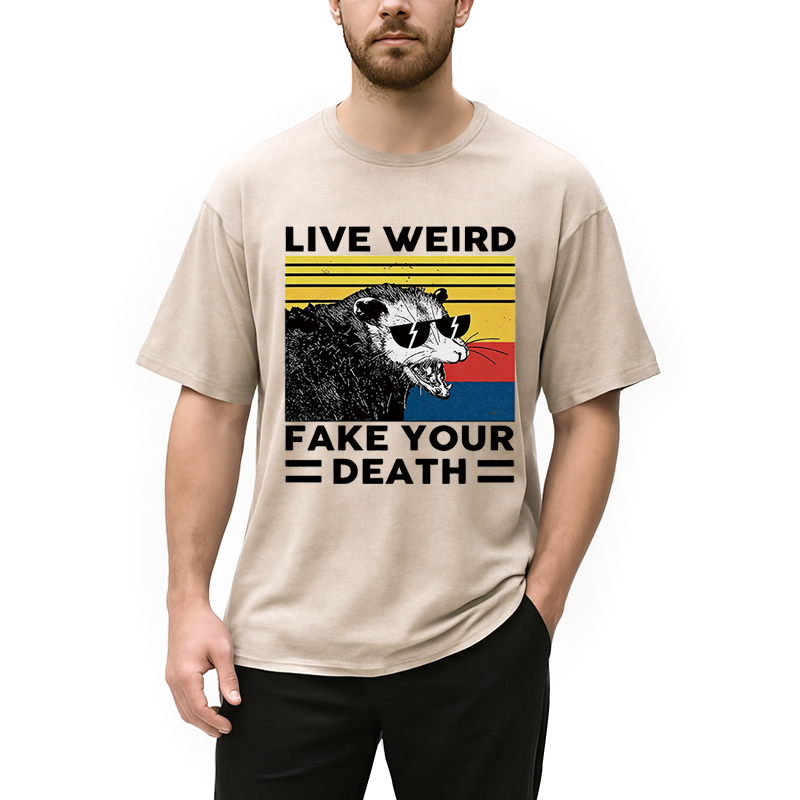 Modecanvas Live Weird Fake Your Death Possum DTG Printing Washed T-Shirt-modecanvas