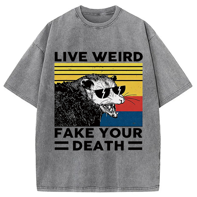Modecanvas Live Weird Fake Your Death Possum DTG Printing Washed T-Shirt-modecanvas