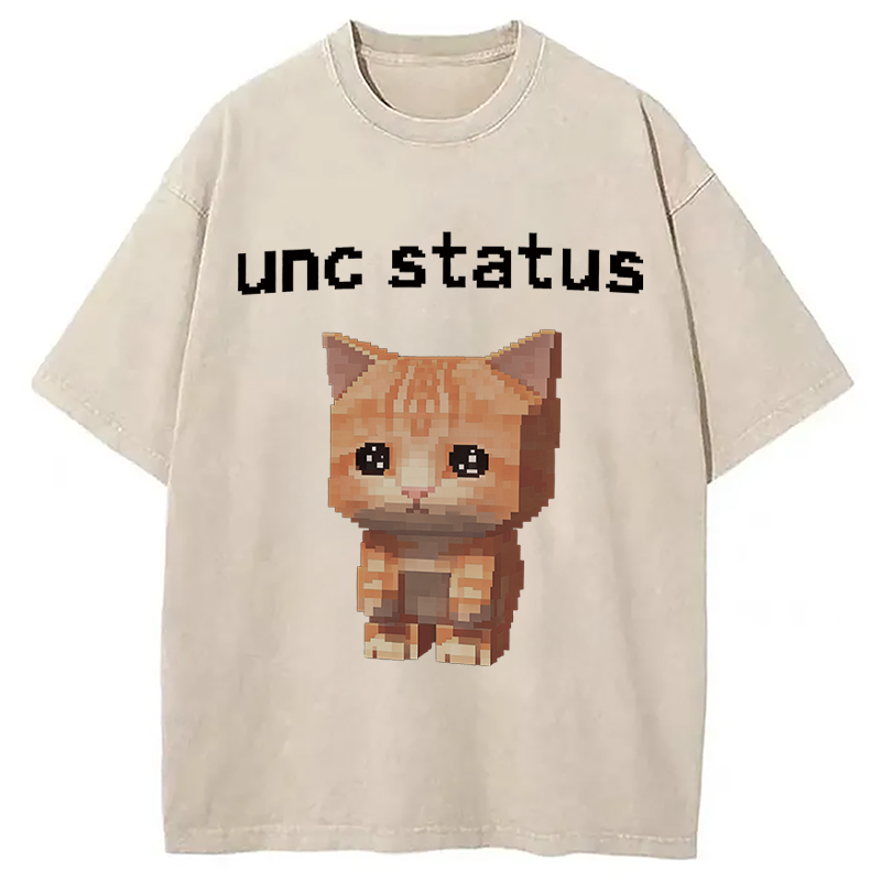 Modecanvas Unc Status Cat DTG Printing Washed T-Shirt-modecanvas