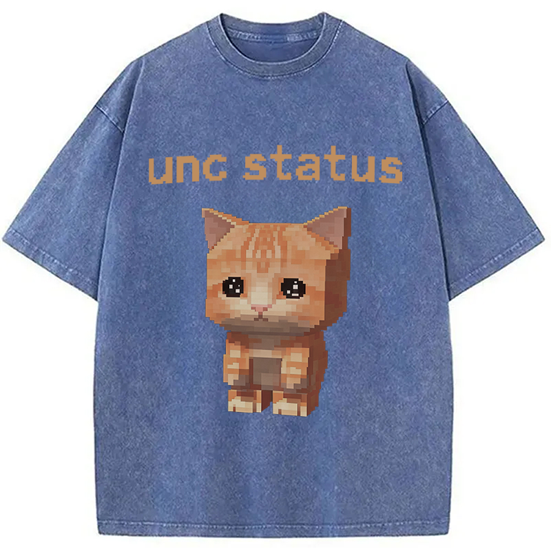 Modecanvas Unc Status Cat DTG Printing Washed T-Shirt-modecanvas
