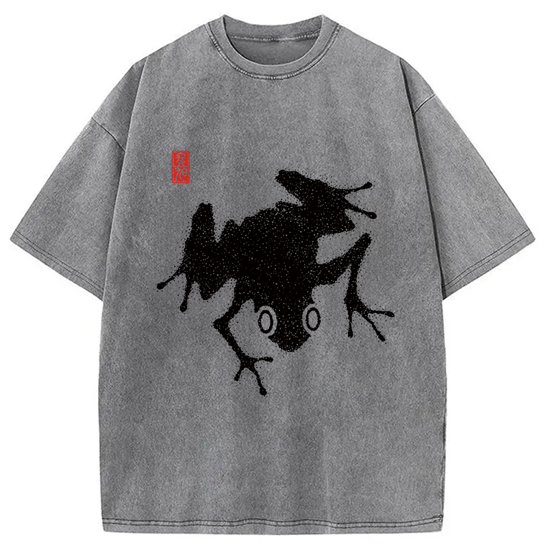 Modecanvas A Stippled Frog DTG Printing Washed T-Shirt-modecanvas