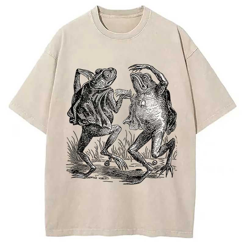 Modecanvas Dancing Frog Japanese DTG Printing Washed T-Shirt-modecanvas