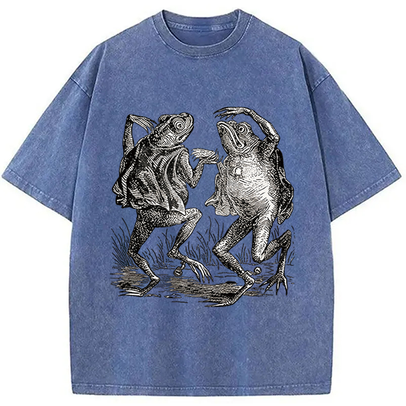 Modecanvas Dancing Frog Japanese DTG Printing Washed T-Shirt-modecanvas