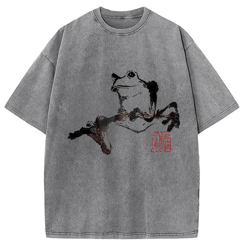 Modecanvas Sad Frog DTG Printing Washed T-Shirt-modecanvas