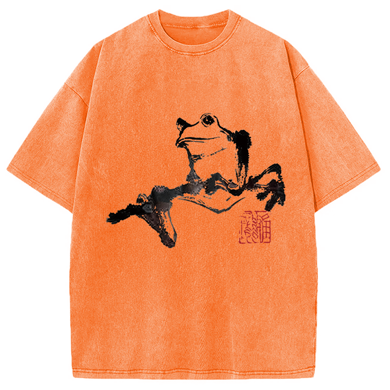 Modecanvas Sad Frog DTG Printing Washed T-Shirt-modecanvas