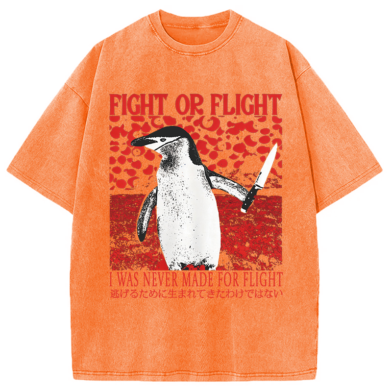 Modecanvas Vintage Japanese Funny Penguin DTG Printing Washed T-Shirt-modecanvas