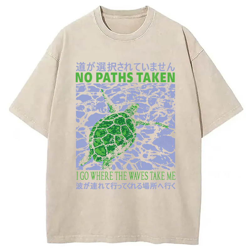 Modecanvas Vintage Japanese Turtle DTG Printing Washed T-Shirt-modecanvas