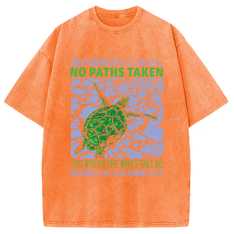 Modecanvas Vintage Japanese Turtle DTG Printing Washed T-Shirt-modecanvas