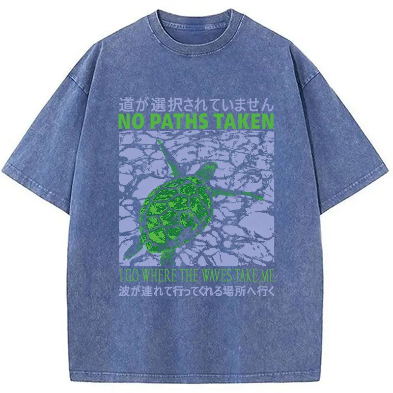 Modecanvas Vintage Japanese Turtle DTG Printing Washed T-Shirt-modecanvas