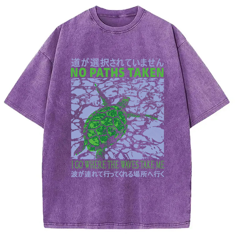 Modecanvas Vintage Japanese Turtle DTG Printing Washed T-Shirt-modecanvas