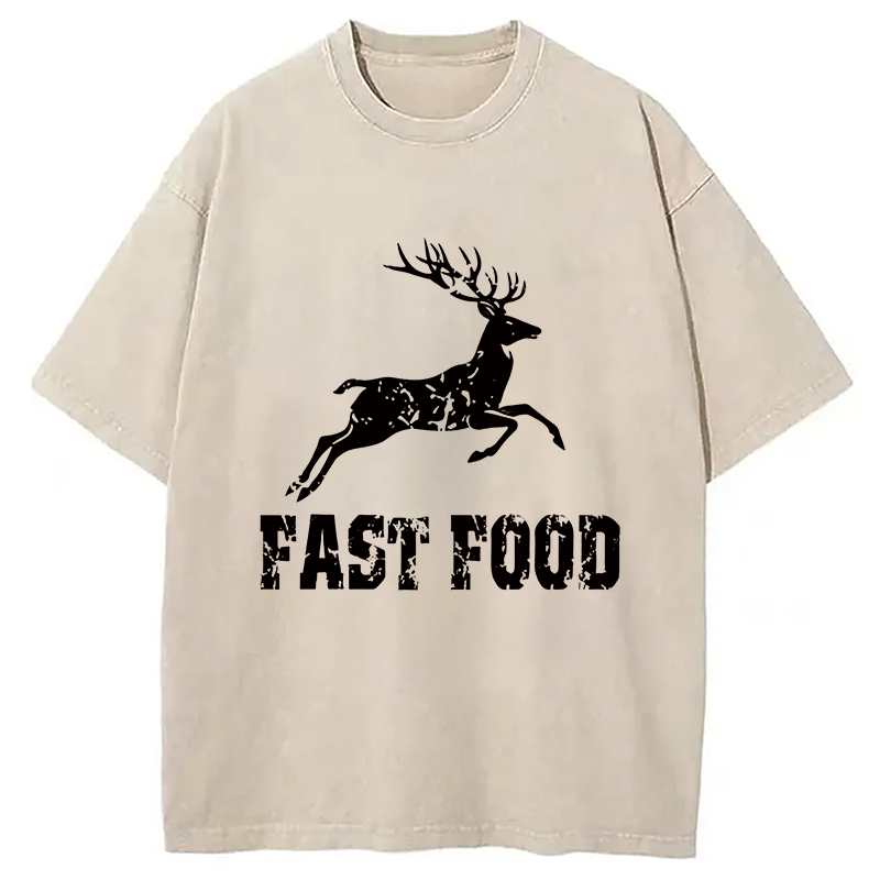Modecanvas Fast Food Deer DTG Printing Washed T-Shirt-modecanvas