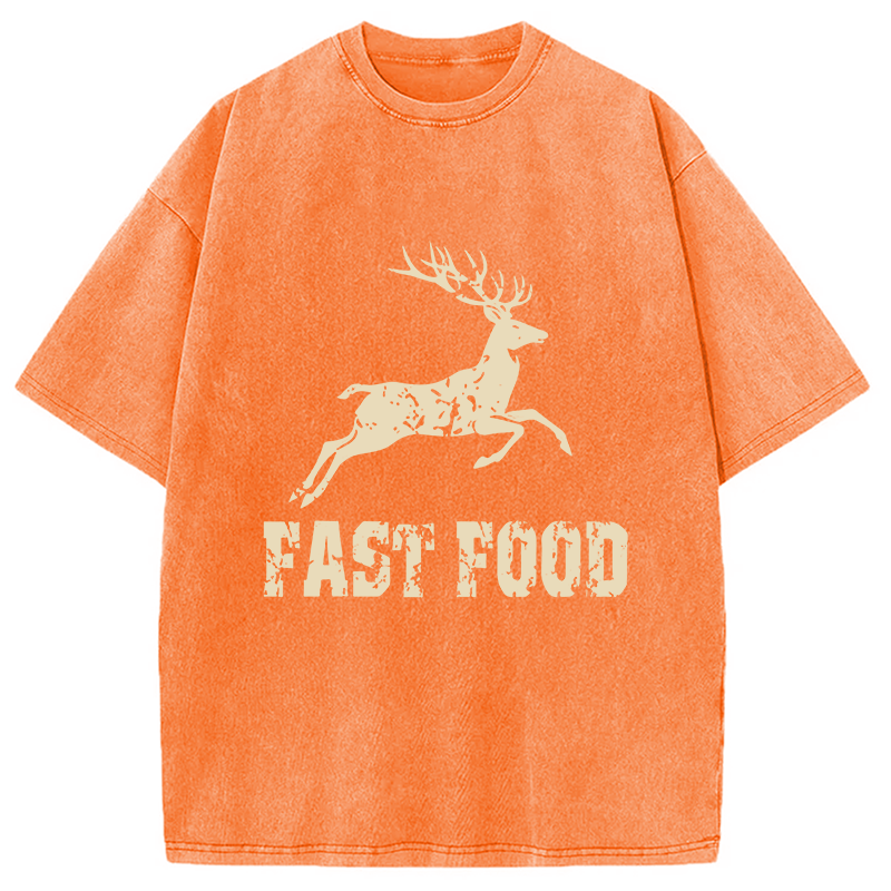 Modecanvas Fast Food Deer DTG Printing Washed T-Shirt-modecanvas
