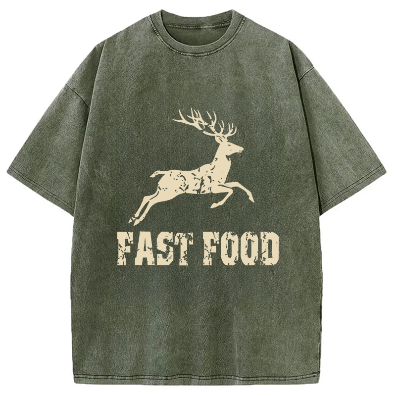 Modecanvas Fast Food Deer DTG Printing Washed T-Shirt-modecanvas