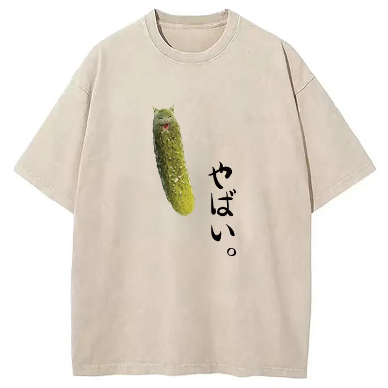 Modecanvas Yabai Pickle Cat DTG Printing Washed T-Shirt-modecanvas