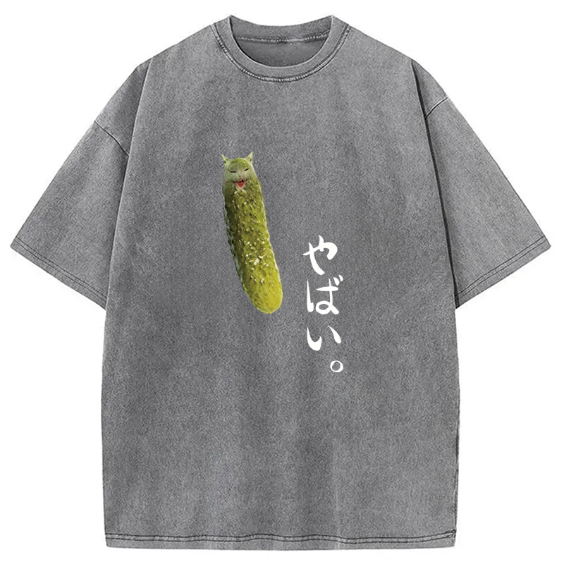 Modecanvas Yabai Pickle Cat DTG Printing Washed T-Shirt-modecanvas
