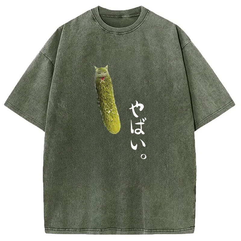 Modecanvas Yabai Pickle Cat DTG Printing Washed T-Shirt-modecanvas