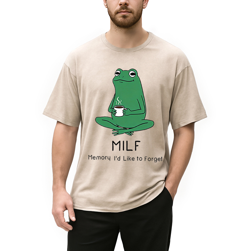 Modecanvas MILF Funny DTG Printing Washed T-Shirt-modecanvas