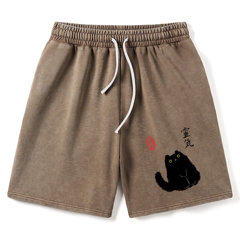 Modecanvas Black Civet Cat Washed Shorts