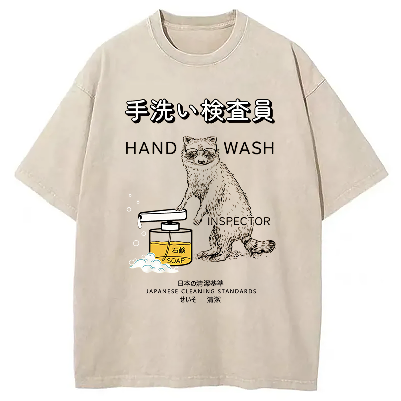 Modecanvas Raccoon Hand Wash Inspector DTG Printing Washed T-Shirt-modecanvas