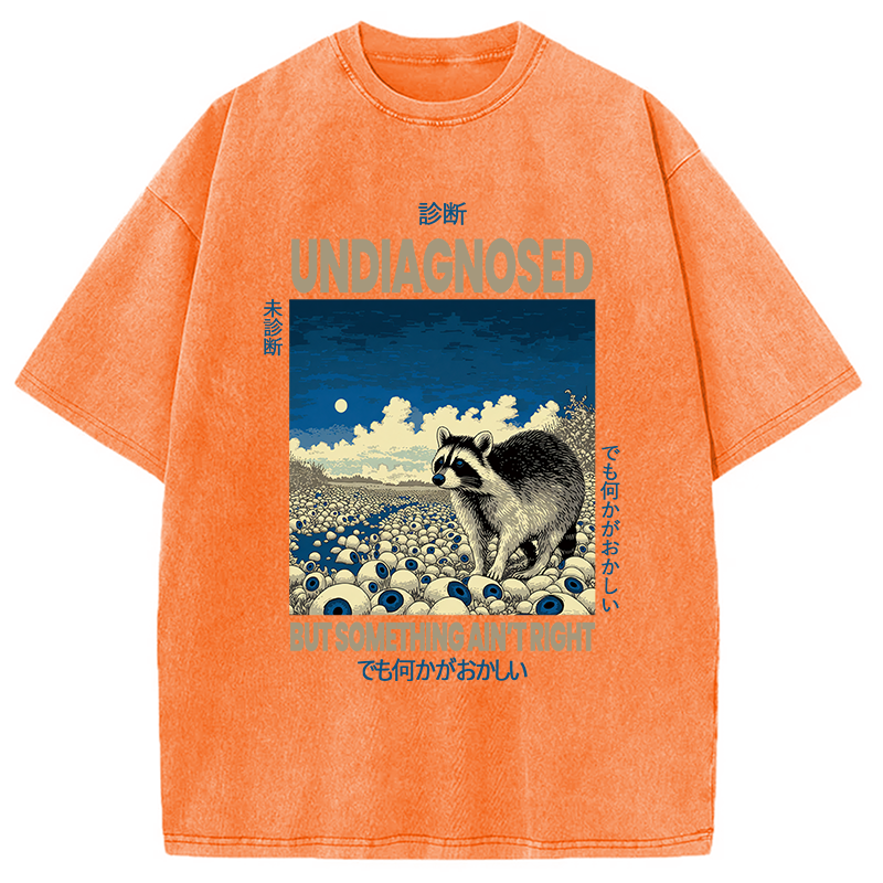 Modecanvas Funny Mental Health Japanese Raccoon DTG Printing Washed T-Shirt-modecanvas
