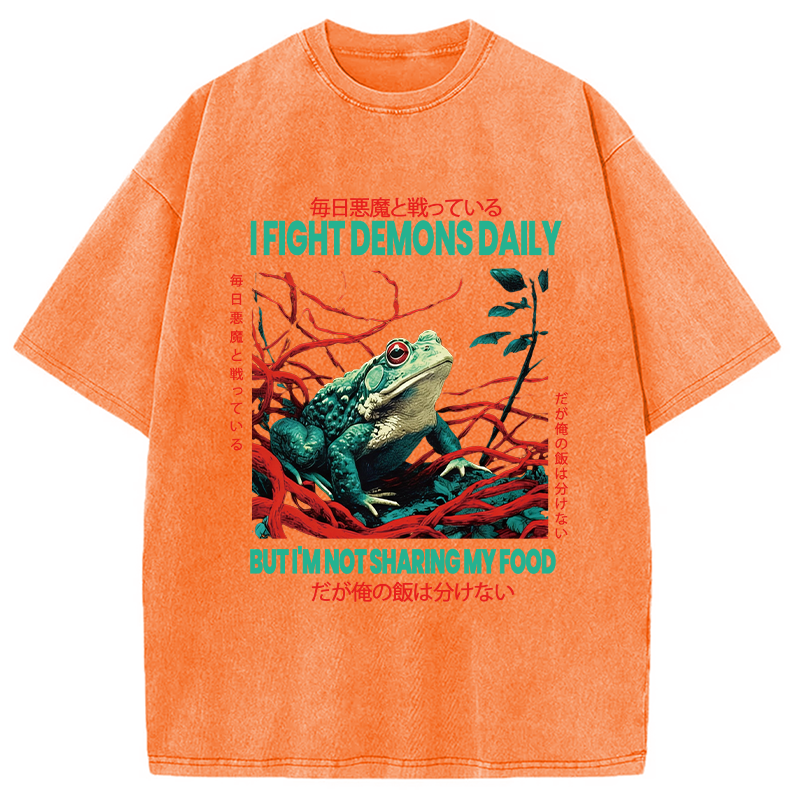 Modecanvas Japanese Frog Horror Art DTG Printing Washed T-Shirt-modecanvas