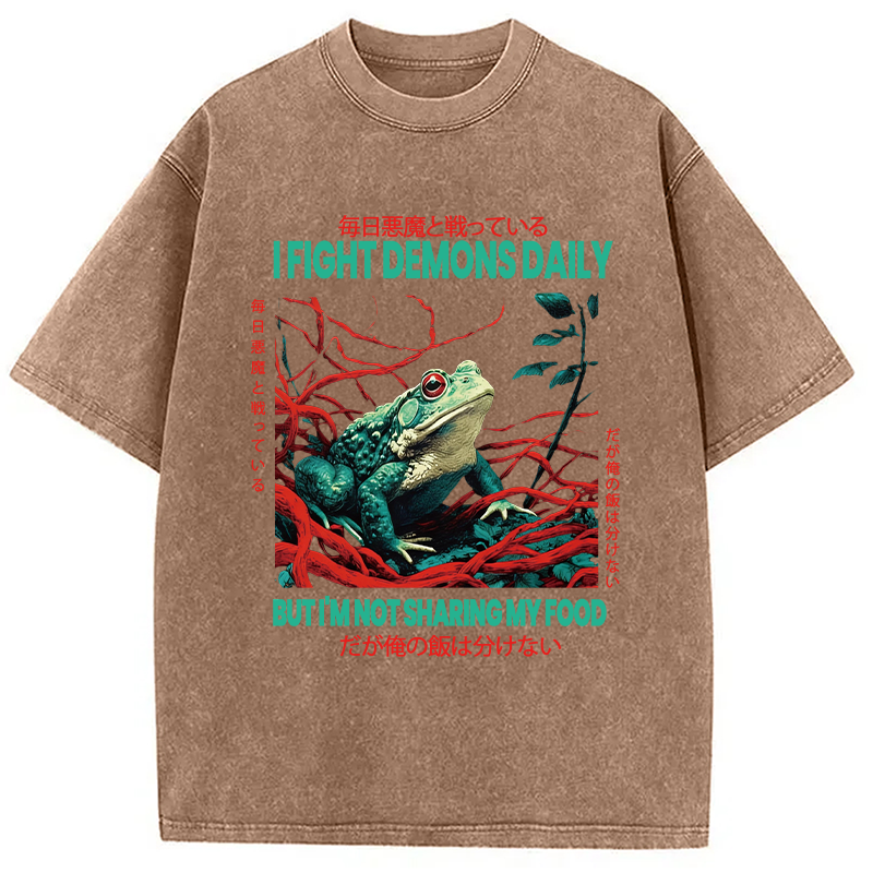 Modecanvas Japanese Frog Horror Art DTG Printing Washed T-Shirt-modecanvas