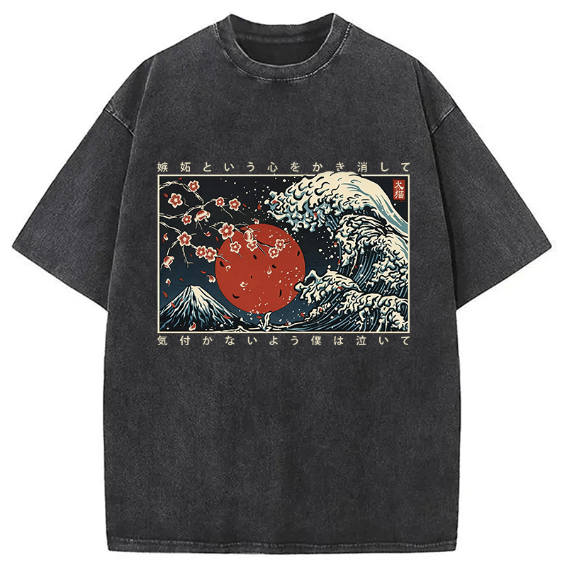 Modecanvas Great Wave Off DTG Printing Washed T-Shirt-modecanvas