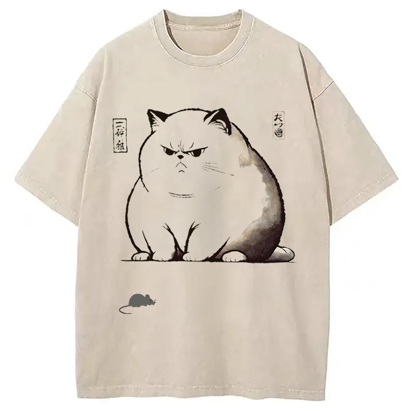 Modecanvas Ukiyo-e Cat DTG Printing Washed T-Shirt-modecanvas
