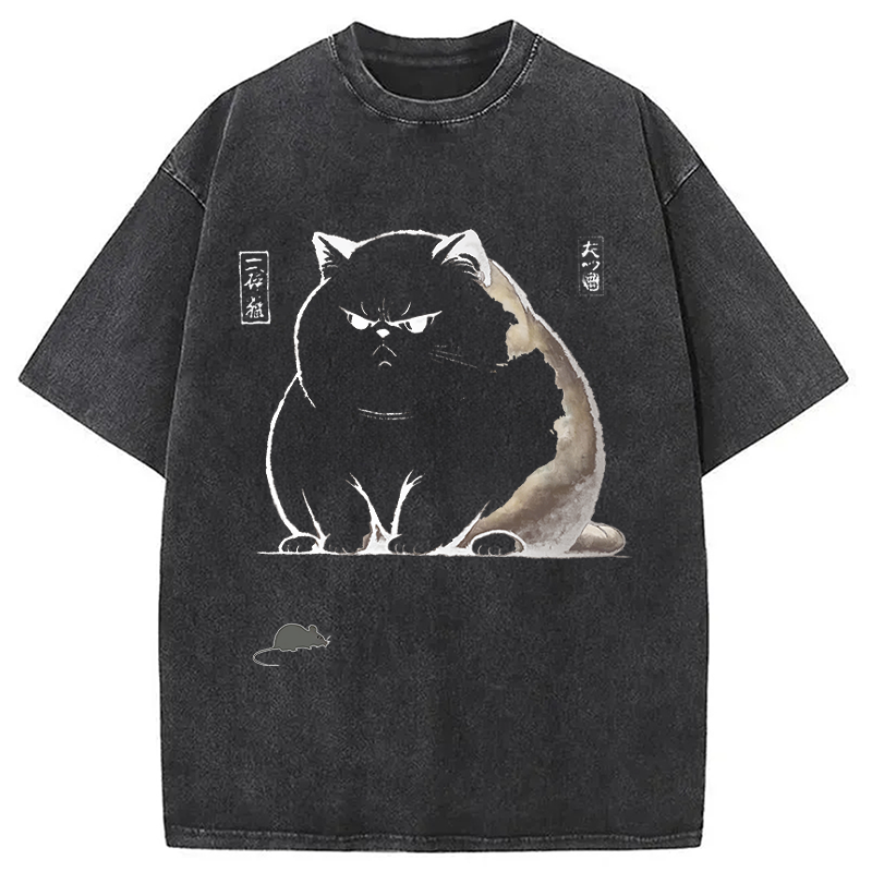 Modecanvas Ukiyo-e Cat DTG Printing Washed T-Shirt-modecanvas