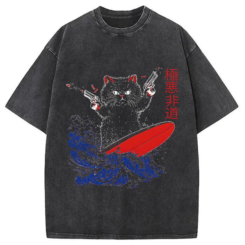 Modecanvas 90s Kitten Surf DTG Printing Washed T-Shirt-modecanvas
