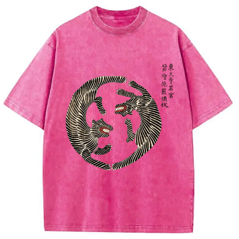 Modecanvas Minimalist Tiger DTG Printing Washed T-Shirt-modecanvas