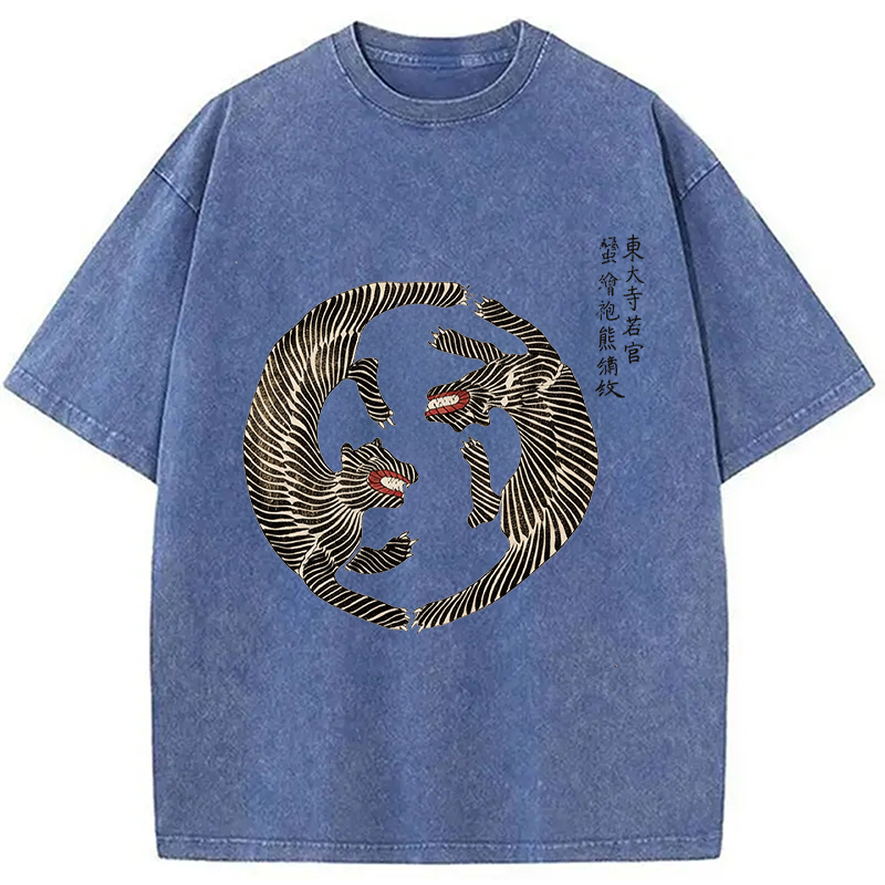 Modecanvas Minimalist Tiger DTG Printing Washed T-Shirt-modecanvas
