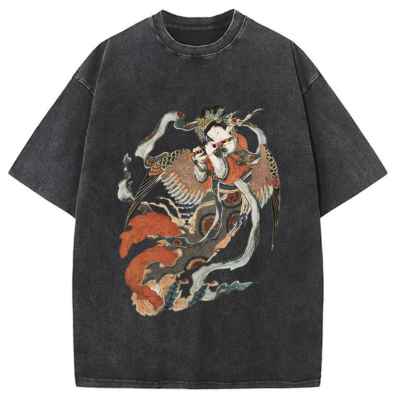 Modecanvas Vintage Geisha DTG Printing Washed T-Shirt-modecanvas