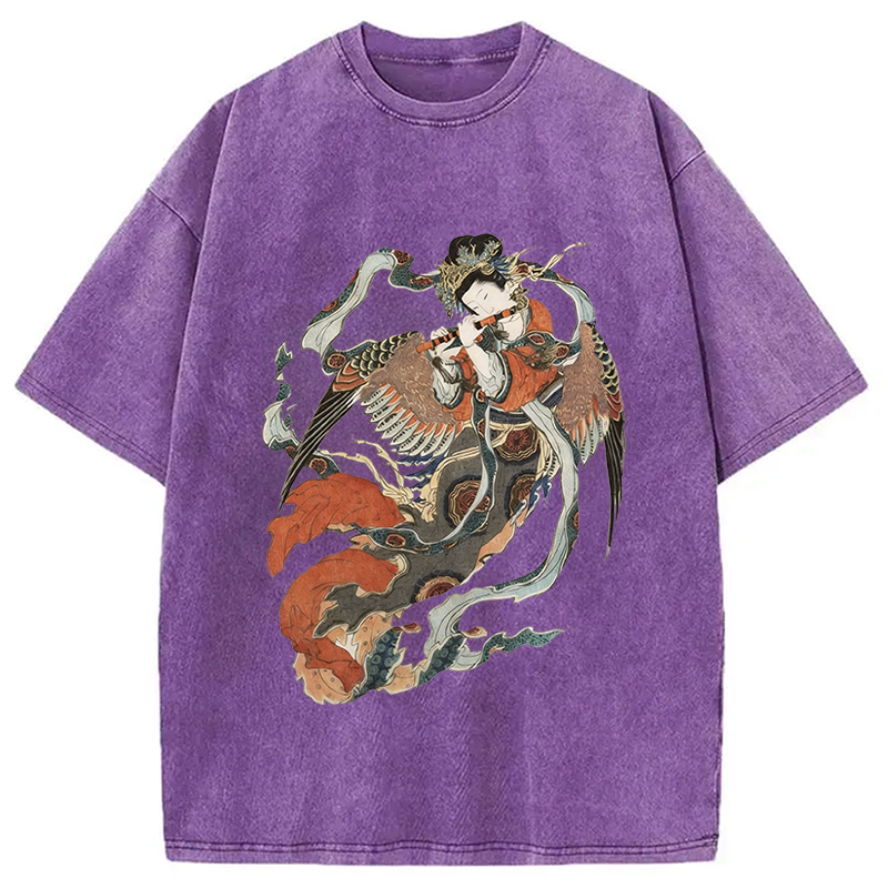 Modecanvas Vintage Geisha DTG Printing Washed T-Shirt-modecanvas