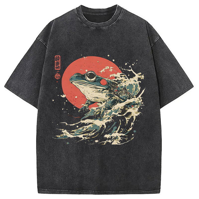 Modecanvas Matsumoto Hoji Frog DTG Printing Washed T-Shirt-modecanvas