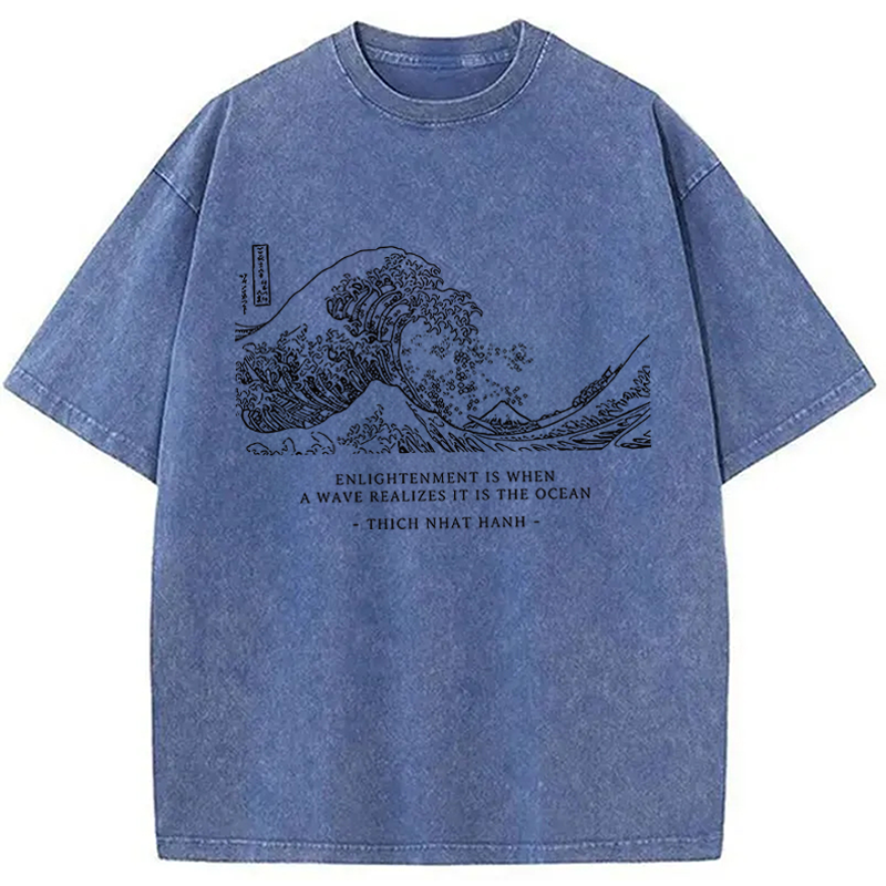 Modecanvas Enlightenment Quote Great Wave DTG Printing Washed T-Shirt