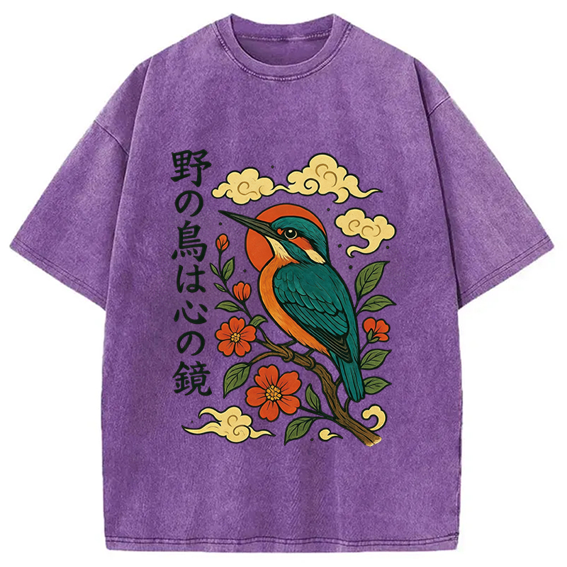 Modecanvas Japanese Kingfisher DTG Printing Washed T-Shirt