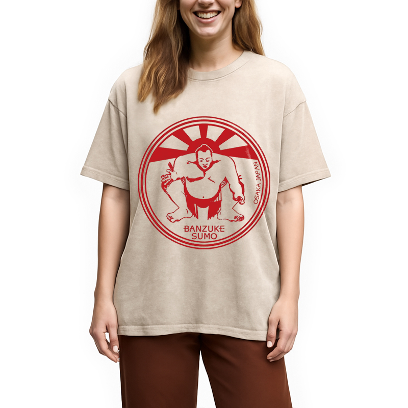 Modecanvas Sumo Wrestling DTG Printing Washed T-Shirt