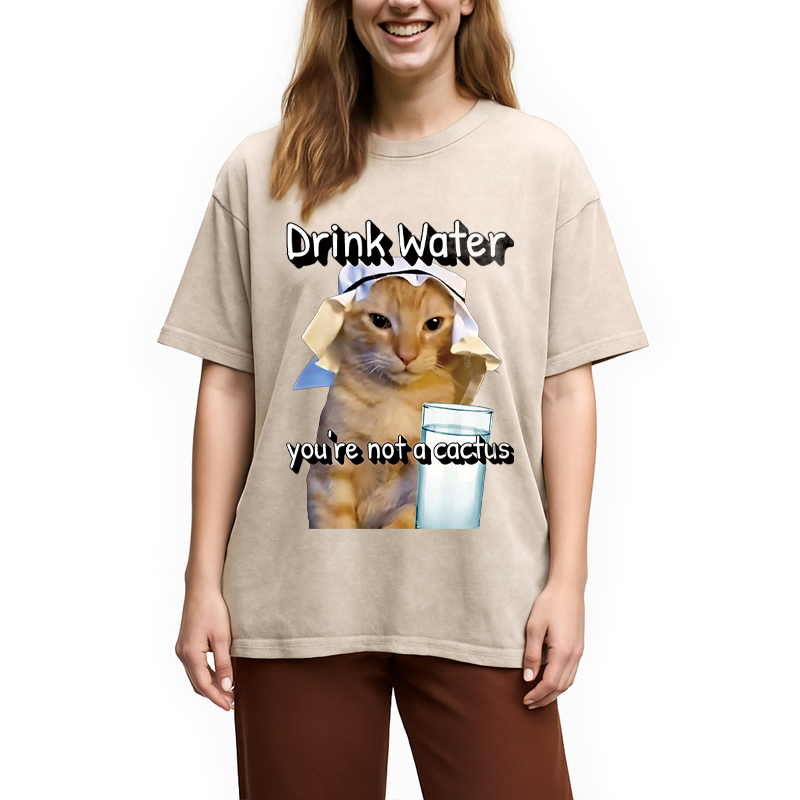Modecanvas Drink Water DTG Printing Washed T-Shirt
