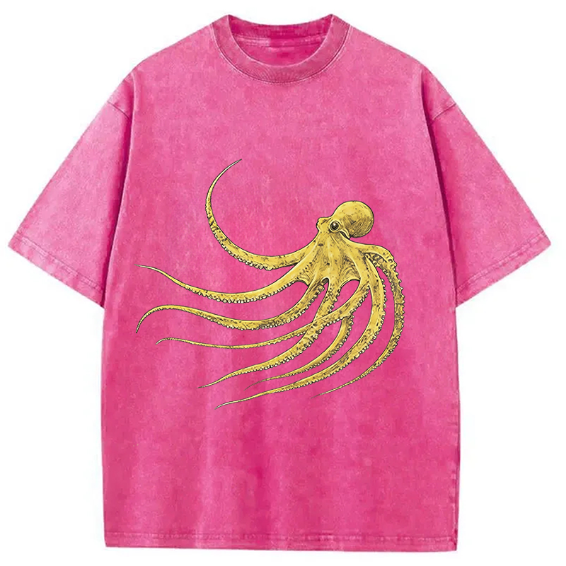 Modecanvas Retro Octopus DTG Printing Washed T-Shirt