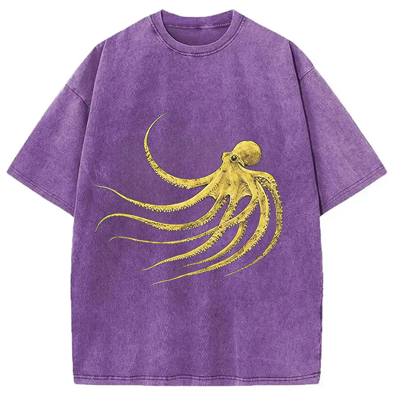 Modecanvas Retro Octopus DTG Printing Washed T-Shirt