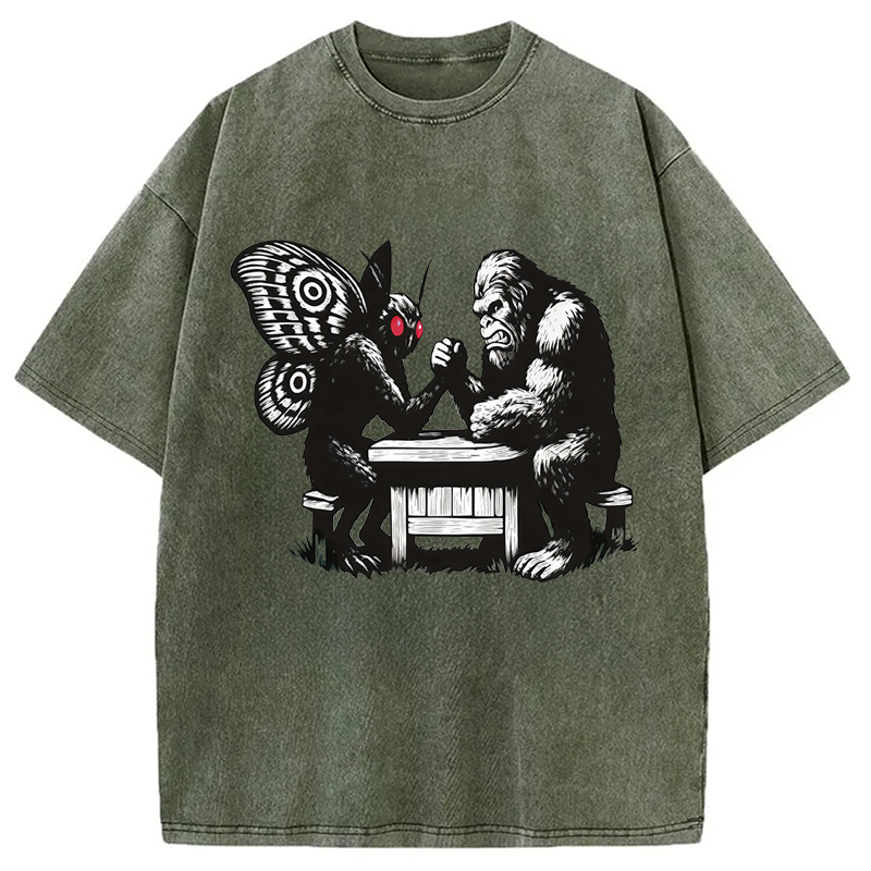 Modecanvas Bigfoot VS Mothman DTG Printing Washed T-Shirt