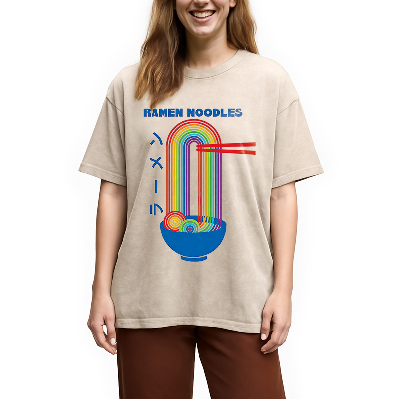 Modecanvas Ramen Rainbow DTG Printing Washed T-Shirt