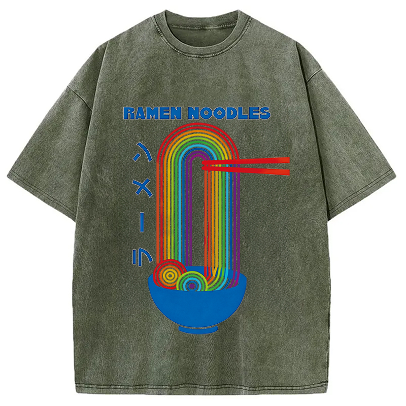 Modecanvas Ramen Rainbow DTG Printing Washed T-Shirt
