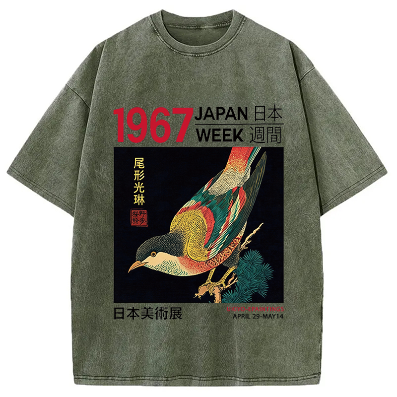 Modecanvas Bird Of Ukiyo-e DTG Printing Washed T-Shirt